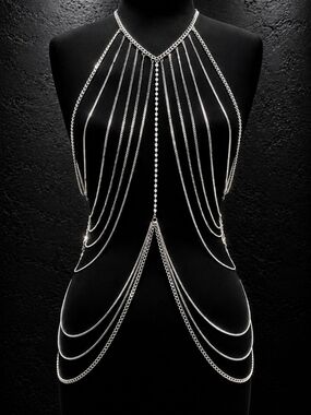 Silver Rhinestone Body Chain Harness Necklace